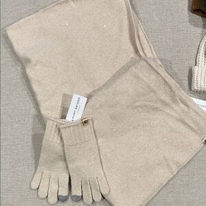 Kurt Geiger Cream Sparkle Shawl and Gloves Set